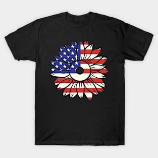 Sunflower American Flag USA Patriotic 4th of July Veterans Day T-Shirt